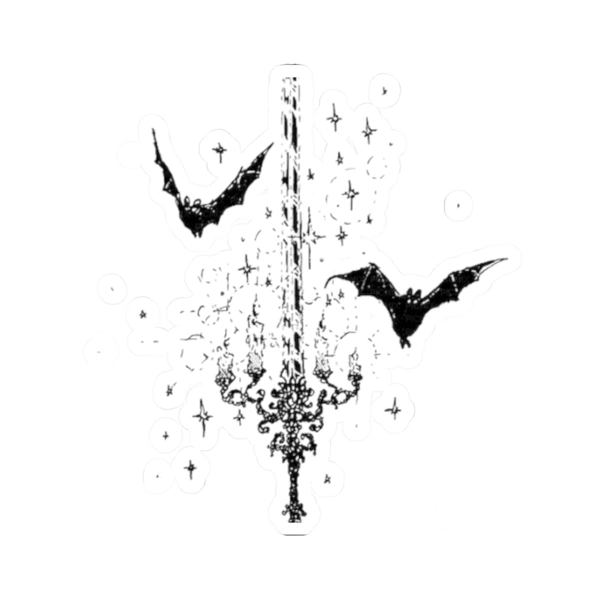 Gothic Chandelier Kiss-Cut Stickers - Elegant Bat Design for Home Decor & Gifts